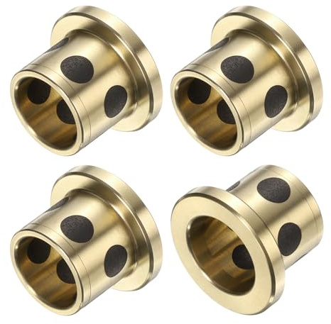 sourcing map 4pcs Flange Sleeve Bearings 12mm Bore x 15mm OD x 15mm Height, Wrapped Oilless Flange Bushings Brass Graphite, Oilless Lubricating Cast Brass Bushing
