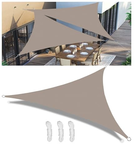 Tenda a Vela Parasole Vele Ombreggianti Impermeabile Triangolare Vele Parasole da Giardino Protezione Solare Schermo UV con funi di Tensione per Terrazze Balconi Cachi 3x4x5M
