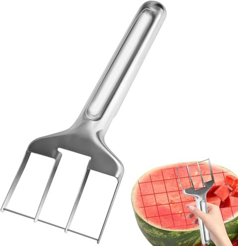 Watermelon Cutter Slicer Tool 430 Stainless Steel Mango Slicer Fruit Cutter Melon Cutting Tool Kitchen Gadget Portable Practical Upgrade Silver Manual for Home Party Summer Camping Picnic
