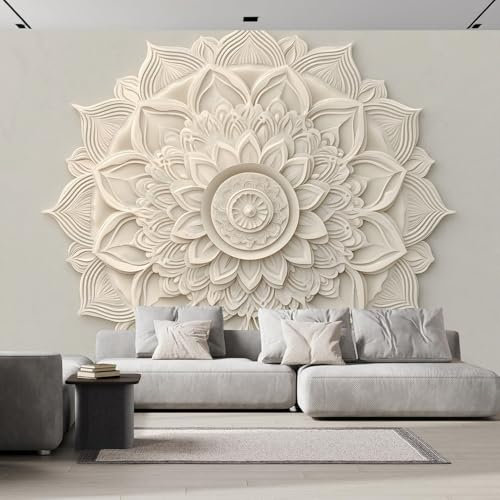 Papier Peint Photo Wallpaper Mural,3D Panoramique Murale Mandala Beige Bohême, Papier Peint Soie 150×105cm, Pour Salon, Chambre Enfant DéCoration Murale