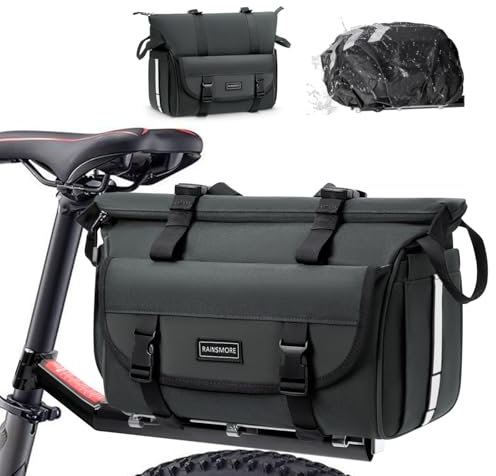 RAINSMORE 3 IN 1 Fahrradtaschen für Gepäckträger 18L Erweiterbar Fahrrad Gepäckträgertasche mit Regenschutz Reflektierend Umhängetasche und Handtasche