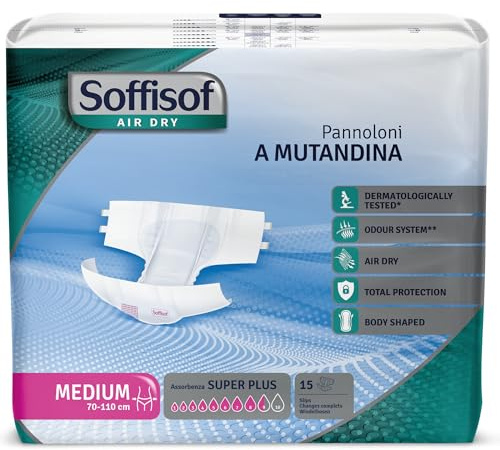 Soffisof Air Dry Windeln für Erwachsene Super Plus M - Inkontinenz Slip - Einzelpackung mit 15 Windelhosen, 8.5 Tropfen - Inkontinenzwindeln