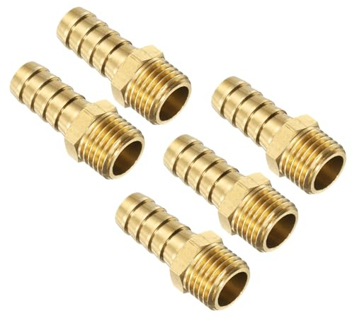 QUARKZMAN 5Pcs Latón Espiga Manguera Montaje Métrico M14-1.5 Macho a Púas Adaptador para Manguera ID 10mm Adaptador de Conexión de Tubería con Púas para Agua, Combustible y Aire