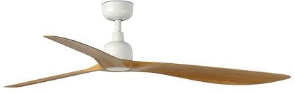 Faro Outwood Ventilador de techo grande de 3 aspas, blanco mate, madera de roble, IP44