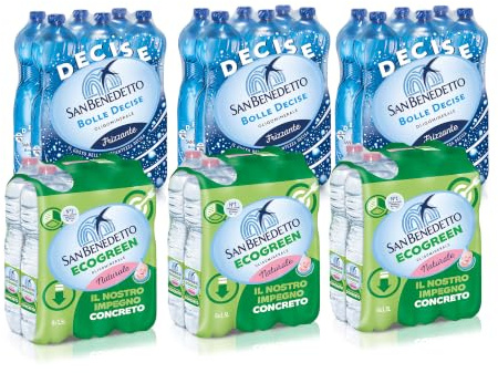 Acqua Minerale San Benedetto 36 Bottiglie da 1,5L, 18 Naturali + 18 Frizzanti, Acqua Oligominerale, Fonte Benedicta