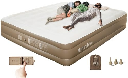 Naturehike Matelas Gonflable 3 Personnes avec Pompe Intégrée Rechargeable - 200x180x38 cm Lit Gonflable Autogonflant pour Camping et Maison - Matelas Camping Portable