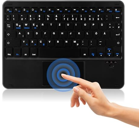 MAYPHY Kabellose Mini-Tastatur mit Touchpad, tragbare Tastatur, für iPad, Tablets, Laptops, leise Tasten und kompaktes Design, Deutsches QWERTZ-Layout, Schwarz