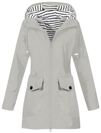 Impermeabile Donna, Trench Antipioggia Leggera con Cappuccio Lungo Antipioggia Trench Impermeabile Raincoat Zipper Softshell Jacket Giacca a Vento per Passeggiate E Campeggio