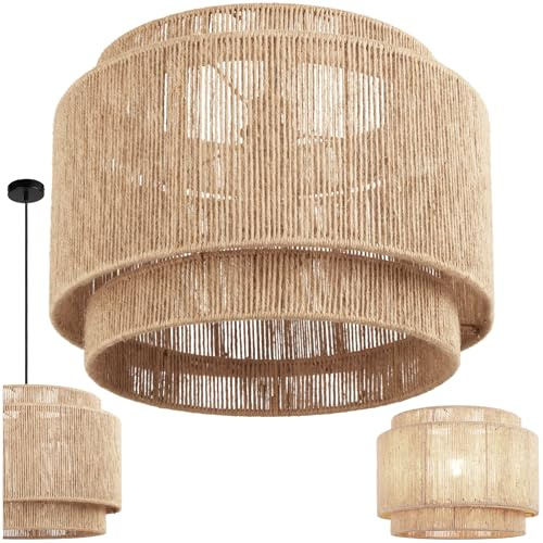 tectake® Lampara Techo Dormitorio Boho Artesanal en Yute Sostenible con Estructura de Acero, Lámpara de Techo Colgante Salón 40 W, Lampara Salon, Plafon - 46 x 46 x 32 cm