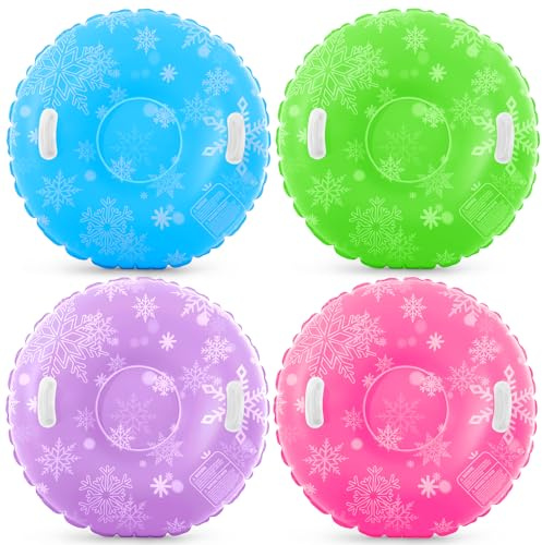 Shappy 4 Pcs Snow Tube 36 Inch Inflatable Snow Sleds Heavy Duty Sleds Adults for Winter Outdoor Sports Toboggan with Handles Thickened Bottom