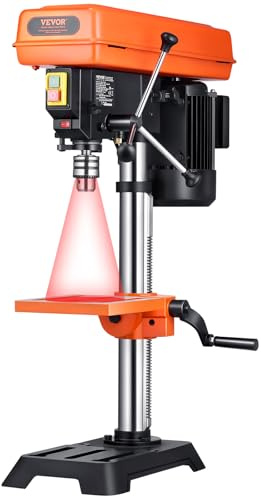 VEVOR 254 mm Tischbohrmaschine, 550 W Induktionsmotor, Säulenbohrmaschine mit 550-2500U/min einstellbarer Geschwindigkeit, 0–45° neigbarer Arbeitstisch, Röntgenpositionierung, für Holzmetall
