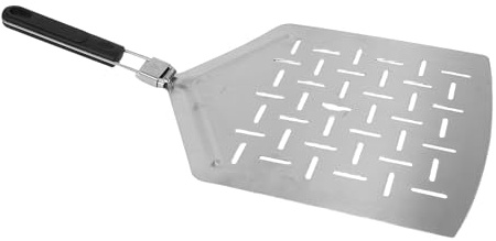 VANZACK Pelle à Pizza Perforée en Acier Inoxydable 33 CM à Manche Pliable Spatule Large pour Pizza et Gâteau Accessoire de Cuisson Polyvalent pour Four à Pierre et Usage Extérieur