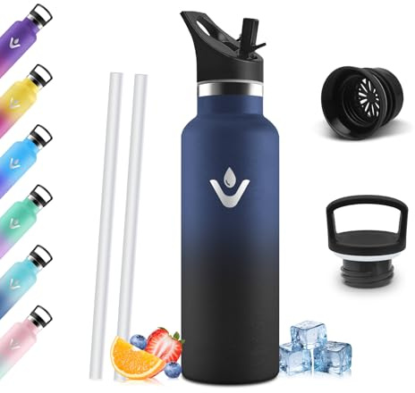 Gourde Isotherme 500 ML, Gourde INOX avec Paille, Réutilisable, Bouteille d'eau sans BPA, Anti-Fuite, Isolation sous Vide en Acier Inoxydable à Double Paroi, pour Enfants, Adultes, Sport