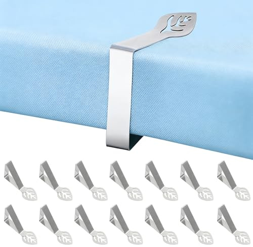 OhebEsx 14 Stück Tischdeckenklammern Edelstahl, Tischklammern, Tischdecken Klammern, Tischtuchklammern Für Windige Bedingungen, Einfache Handhabung Und Vielseitige Anwendung (Silber)
