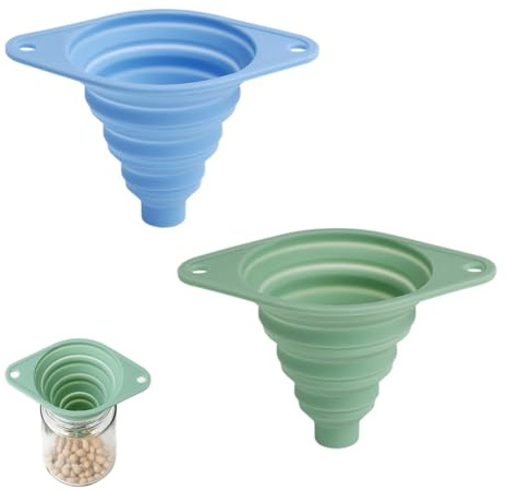 2Pcs Silicone Funnel,Collapsible Kitchen Funnel Set,Durable Kitchen Large Wide Mouth,Space-Saving Kitchen&Workshop Essentials,Small Funnels for Filling Bottles or Containers,Easy to clean(Blue+Green)