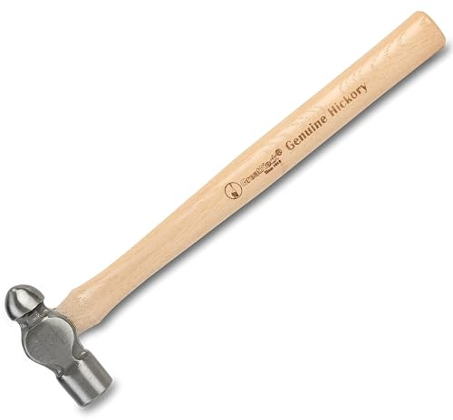 GreatNeck BP8 Ball Peen Hammer, 8 Oz Drop-Forged Steel Metalworking Tool With Precision-Balanced Authentic Hickory Wood Ball Peen Hammer Handle, For Riveting, Shaping, Bending Metal