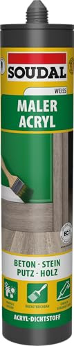 Soudal Maler-Acryl, 300 ml, Weiß - Überstreichbarer Acryl-Dichtstoff für Innenbereich, geruchsarm, einfache Verarbeitung, ideal für Anschlussfugen, Risse und Reparaturen an Wänden und Decken