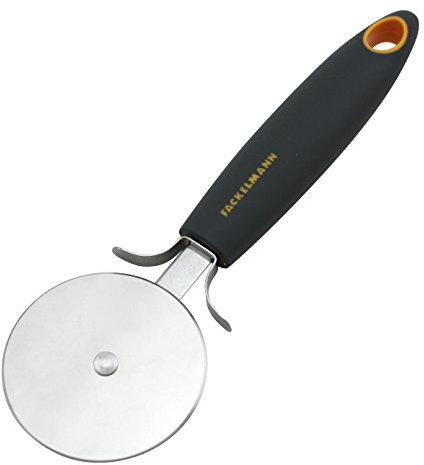 Fackelmann Soft Corta Pizzas, Cortador de Pizza, Pasta y Masa, Cortador de Sandwich, Acero inoxidable con Mango Ergonómico, Color Gris y Naranja, 19,5 x 6 cm, 1 ud