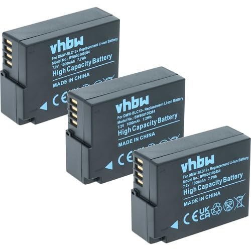 vhbw 3X Batterie Compatible avec Panasonic Lumix DC-FZ1000 II, DMC-FZ1000, DC-G91, DC-G90 Appareil Photo (1000mAh, 7,2V, Li-ION), Puce d'information