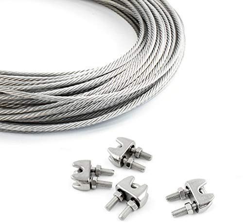 Set trådrep rostfritt ståltråd: 7 x 19 4 mm + 4 klämmor + många storlekar tillgängliga - många storlekar tillgängliga #04 – 20m