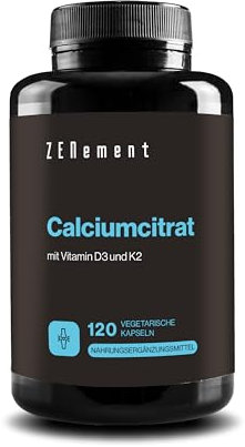 Calcium Citrate with Vitamin D3 and K2 - for Healthy Teeth, Bones and Muscles - Formulated with Enhanced D3 and K2 - Highly absorbable - 120 Vegetarian Capsules