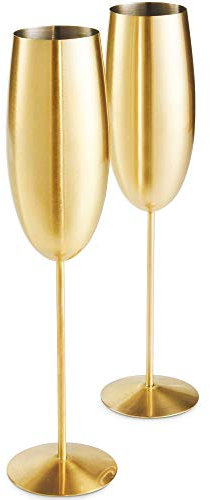 VonShef Champagne Glasses Set of 2, Gold Stainless Steel Champagne Flute with Gift Box, Ideal for Fathers Day, Weddings, Parties and Anniversary
