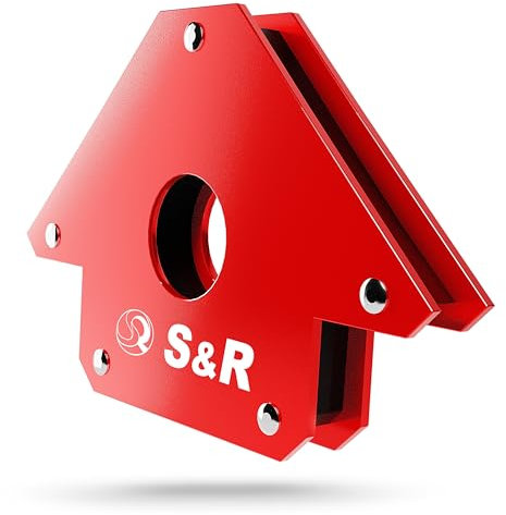 S&R Schweißmagnet 125 mm Montagewinkel in Pfeilform mit Winkeln 45°, 90°, 135°, Schweißhelfer mit hoher Haltekraft, Schweiß-Zubehör, Magnet zum Fixieren Rot
