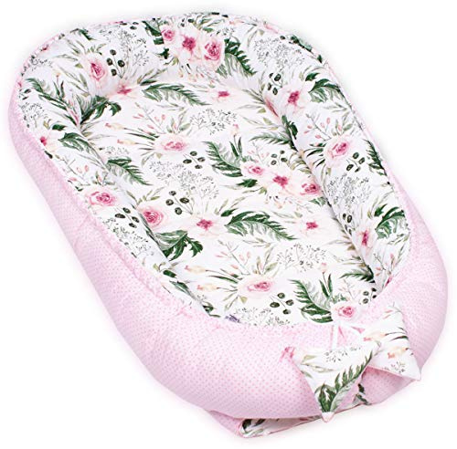 PaLulli nid Douillet 2 Faces nid bébé nid bébé nid nid Voyage lit de Voyage Matelas à Langer lit Doudou, Cocon Cocon pour lit bébé - bébés et Nourrissons, 100% Coton Oeko TEX (Plume Rose)