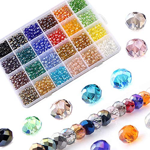 LABOTA 1200 Stück Facettierte Glasperlen Rondelle Kügelchen 24 Farben Perlen mit Aufbewahrungsbox für DIY Schmuck Armbänder Herstellung Basteln