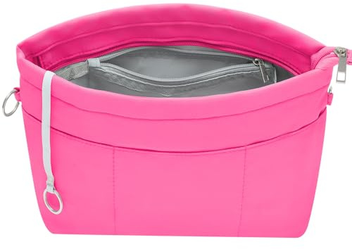 HyFanStr Handtaschen Organizer Nylon, Taschenorganizer Tasche in Tasche Organizer Innentaschen für Handtaschen mit Schlüsselkette,Rosa,Klein