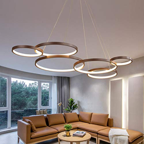 Lampe Suspension Moderne LED 88W Pendentif Lumière Dimmable Lustres Avec Bureau Lampe Suspendue Télécommande Éclairage De Plafond Salon Salle À Manger Chambre Cafe Bar Plafonnier En Aluminium 6Rings