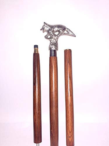 Ganga Nautical Steampunk-Gehstock, handgefertigt, viktorianischer Silberfuchs, handgefertigt, Wolfskopf, Gehstöcke