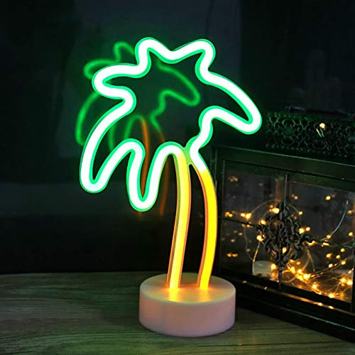 ZVO LED Albero di cocco Insegna al Neon, Segnaletica al Neon, Luce Notturna Decorativa Insegne Luminose con Alimentata a Batteria o USB per Natale Feste Bar Matrimonio Party, Regalo di Compleanno