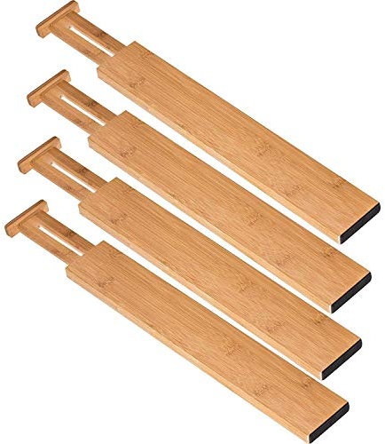 Schubladenteiler aus Bambus, 4er-Set, verstellbare Schubladen-Organizer für Küche, Schlafzimmer, Bad, Kommode und Büro (33 cm - 43,2 cm)