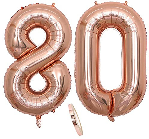 2 Ballons Numéro 80, Ballon 80 Ans Anniversaire Or Rose Femme Homme,40 Géant Ballon Figurines Deco Gonflable Hélium Feuille Chiffres Pour La Décoration De Fête D'anniversaire Prom (XXXL 100cm)
