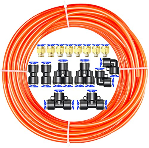 ERGAOBOY Kit de tuyau à air en polyuréthane PU, 10M de tuyau à air PU orange, 6 mm OD x 4 mm ID avec 16 raccords