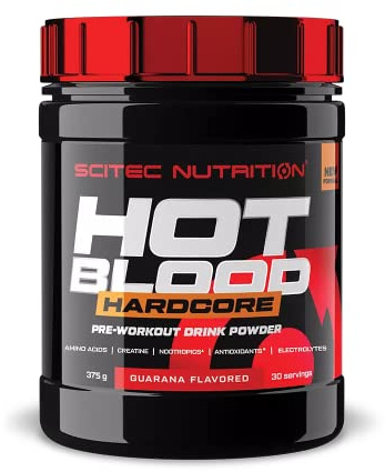 Scitec Nutrition Hot Blood Hardcore, Bebida en polvo de pre-entreno con aminoácidos y creatina, 375 g, Frutas del bosque
