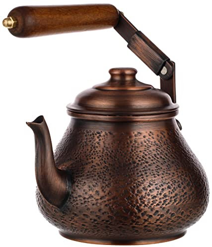 DEMMEX Teekanne aus massivem Kupfer, 1 mm dick, für Teeliebhaber, Teekessel aus Kupfer, lebensmittelecht, mit Zinn gefüttert, 100 % handgefertigt in der Türkei (antikes Kupfer)
