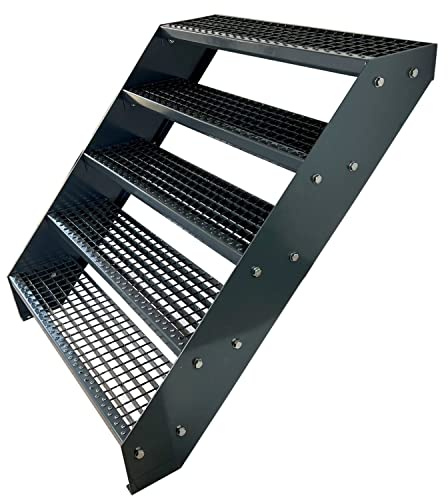 Kaminbau Mierzwa Premium Stahl Treppe Verzinkt & komplett Anthrazit Pulverbeschichtet 5 Stufen (Breite 60 cm) (Höhe 95 cm) Wetterfest Gitterroststufe Gartentreppe