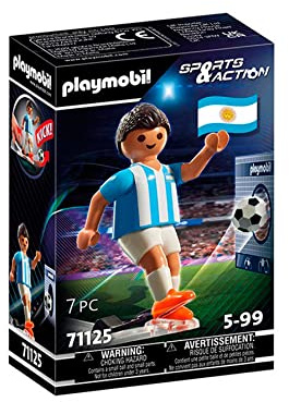 PLAYMOBIL Sports & Action 71125 Fußballspieler Argentinien, mit Kickfunktion und Torwand, ab 5 Jahren