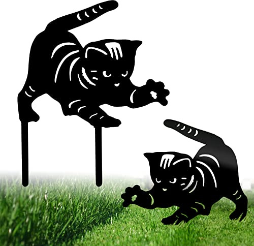 Schwarze Katze Yard Art Gartenstecker, Gartenfigur Acrylic Katze Deko Handarbeit Gartendeko Yard Katze Gartenstatuen Katze Silhouette Garten Pfahl Gartenschilder für Hinterhof Rasen Ornament
