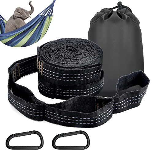 Hängematten Aufhängung Befestigung, 2X Karabiner +Schlingen,3 m x 2,5 cm Max 300 kg Stabhängematte Schaukel Befestigung für Camping-Hängemattenzubehör