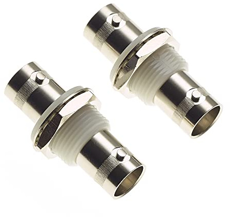 Keple BNC Socket To BNC Socket Panel Mount Adaptor - 75-ohm, White Insulating Bushes, Female Bulkhead Connector, Coax Coupler Coaxial Cable Adapters For CCTV Security Camera With Nut - Pack Of 2