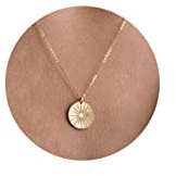 VRIUA Sun Necklace for Women 14k Gold Plated Dainty Disc Sun Pendant Gold Coin Necklace Minimalist Simple Jewelry