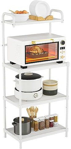 COSTWAY Küchenregal 4-stufig, Mikrowellenregal mit verstellbaren Regalböden, Mikrowellenständer Metall, Standregal Küche, Regal für Mikrowelle, freistehendes Haushaltsregal, 59 x 34 x 136 cm (Weiß)