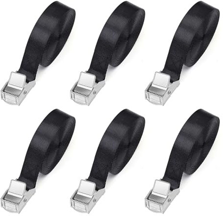 Romon Cinghie di Fissaggio 1M, Set di 6 Cinghie a Cricchetto con Fibbia da 25MM, Sicura del Carico Resistenza Fino a 250KG, Cinghia di Ancoraggio con Chiusura per Moto Bicicletta Truck