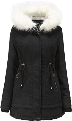 Rot Schwarz mit Fellmütze, dicke warme Damen-Winter-Reißverschluss, Bomberjacke, gepolstert, übergroße Jacke, TT70 1, 46