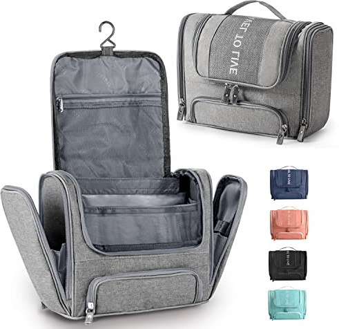 Rieeyrslza Kulturbeutel zum Aufhängen Reise Kulturtasche Faltbare Waschtasche mit Haken Kosmetiktasche für Männer & Frauen Effektive Lagerung für Make-up und Toilettenartikel (Grau)