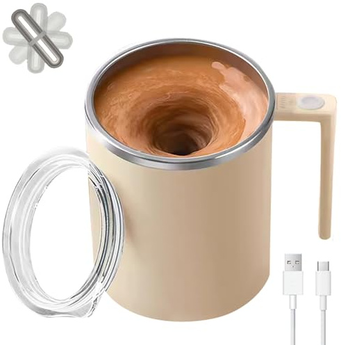 Electric Mixing Mug,Electric Stirring Coffee Mug,Coffee Mugs,Suitable for Coffee, Milk, Cocoa and Other Beverages (Cream White)