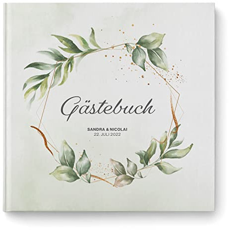 dein weddingshop Gästebuch zur Hochzeit - PERSONALISIERT mit Namen & Datum - Hardcover Buch, 52-204 Seiten, 21x21cm | Hochzeitsgästebuch Eucalyptus Watercolor… (Inhalt: mit Fragen & Einleitung)
